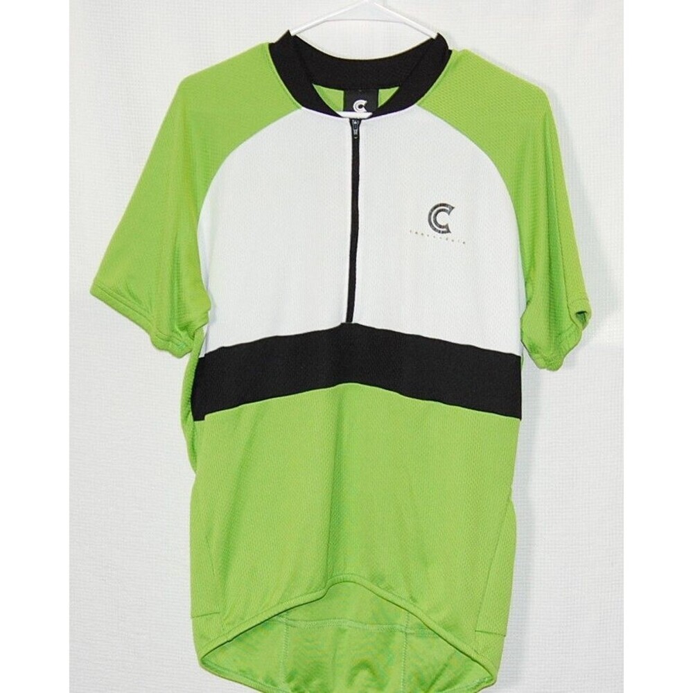 CANNONDALE Cycling Jersey Mens Large Green Black White USA Made Back Pockets